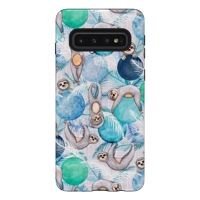 Galaxy S10 StrongFit Tropical Christmas Sloth Party by gingerlique