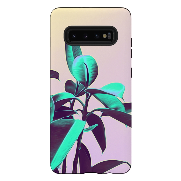 Galaxy S10 plus StrongFit Iridescent Green Leaves by Alemi