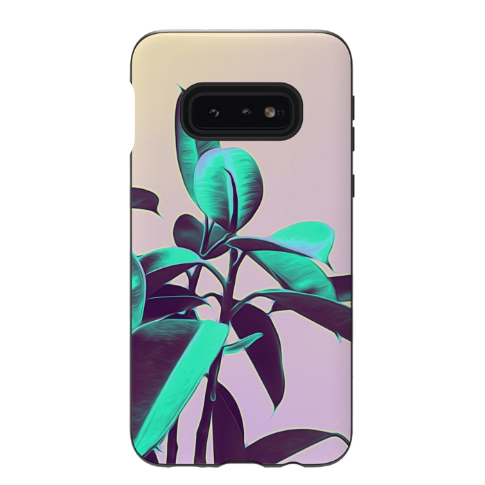 Galaxy S10e StrongFit Iridescent Green Leaves by Alemi