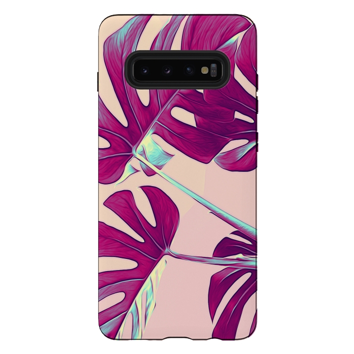 Galaxy S10 plus StrongFit Violet Monstera Leaves by Alemi