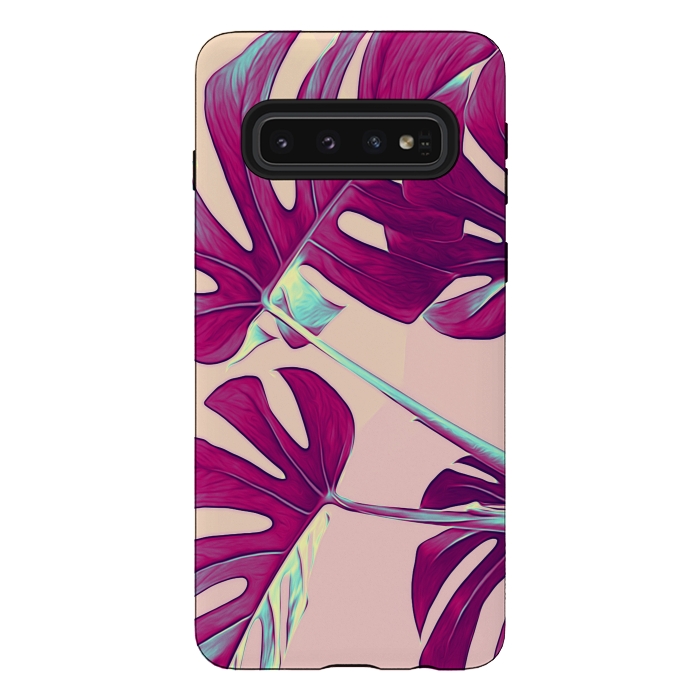 Galaxy S10 StrongFit Violet Monstera Leaves by Alemi
