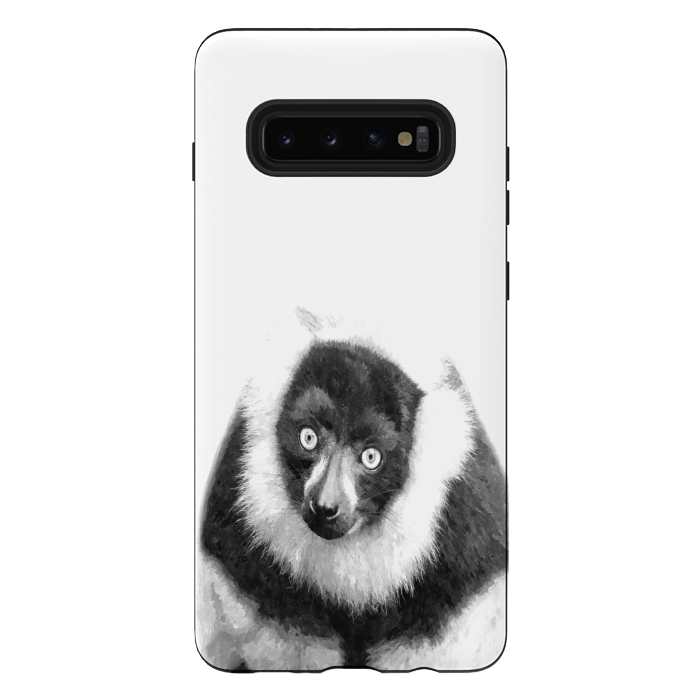 Galaxy S10 plus StrongFit Black and White Lemur by Alemi