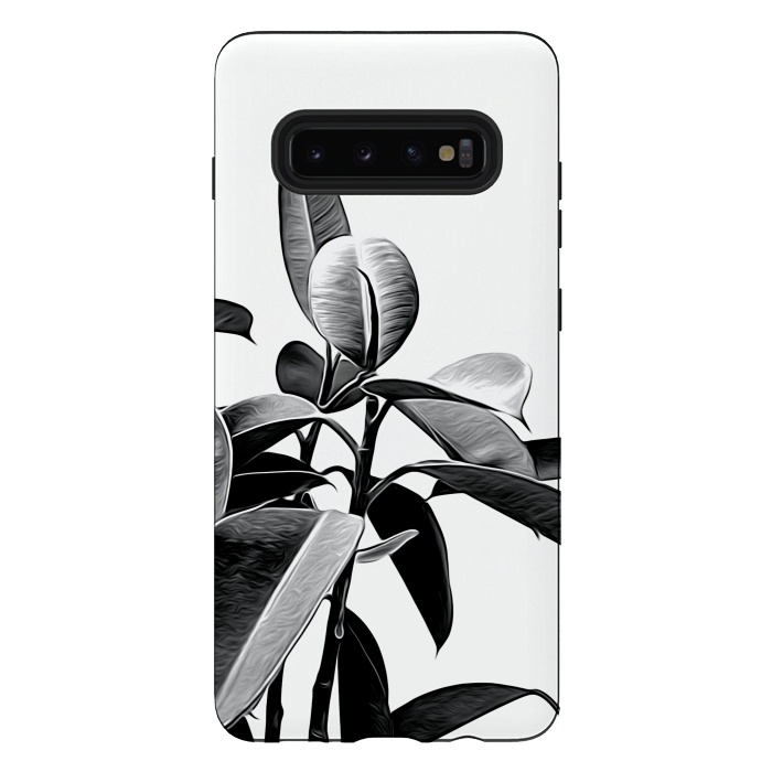 Galaxy S10 plus StrongFit Black and White Leaves by Alemi