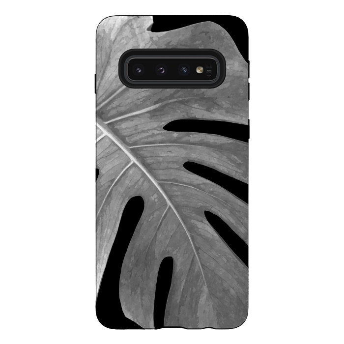 Galaxy S10 StrongFit Black and White Monstera Leaf by Alemi