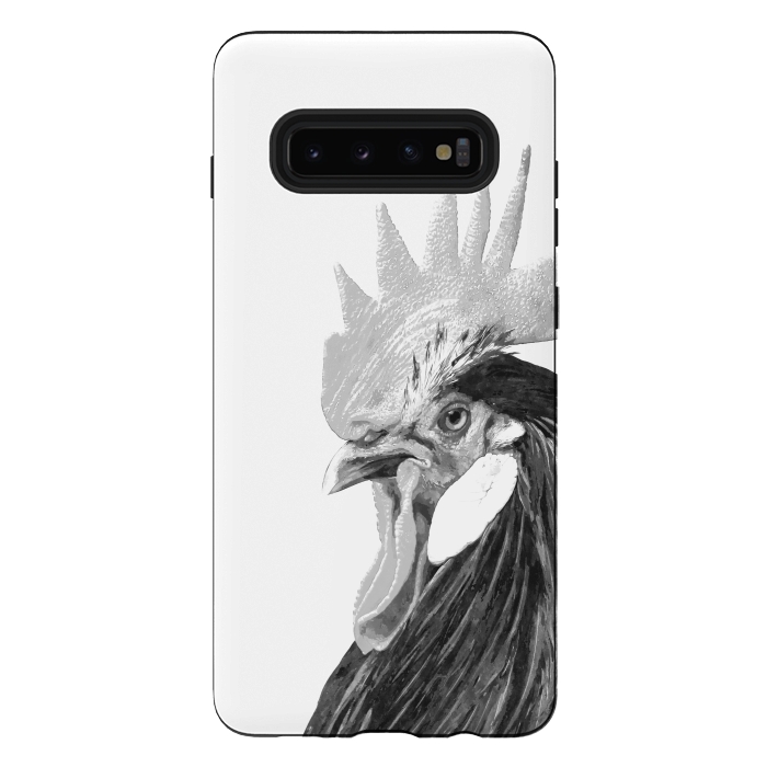 Galaxy S10 plus StrongFit Black and White Rooster by Alemi
