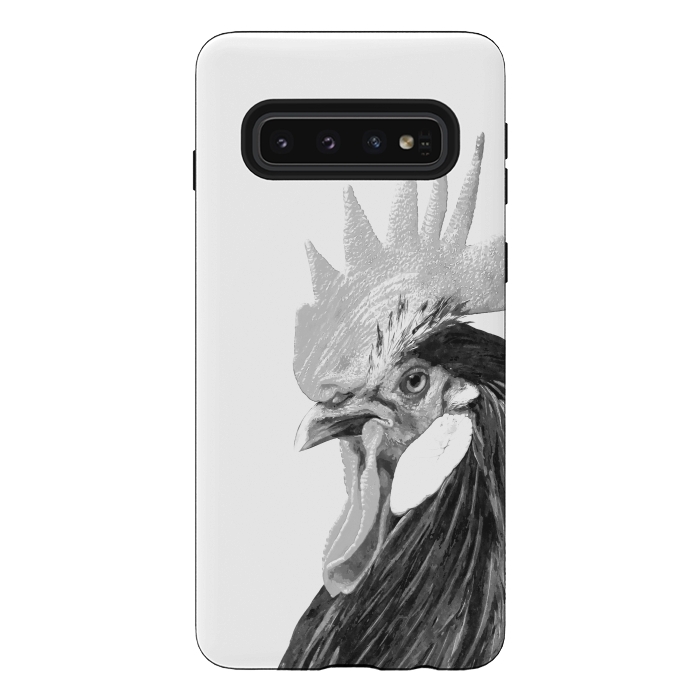 Galaxy S10 StrongFit Black and White Rooster by Alemi