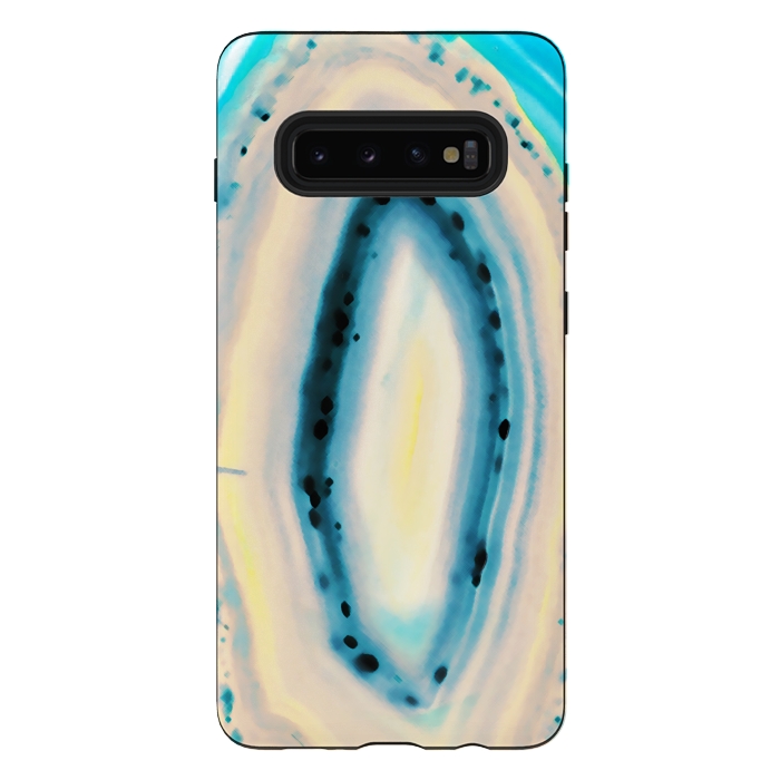 Galaxy S10 plus StrongFit Blue yellow brushed agata marble by Oana 