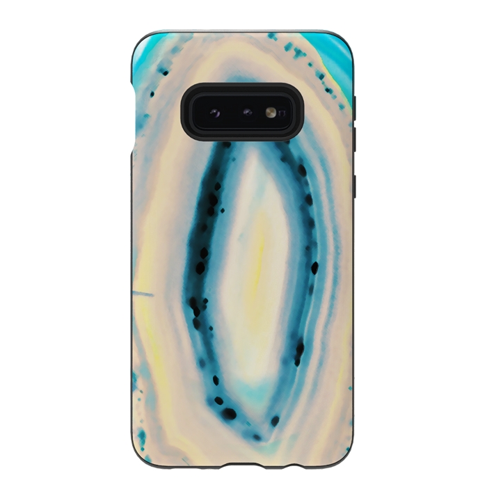 Galaxy S10e StrongFit Blue yellow brushed agata marble by Oana 