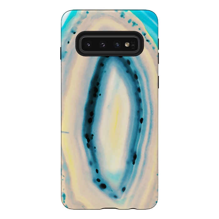 Galaxy S10 StrongFit Blue yellow brushed agata marble by Oana 