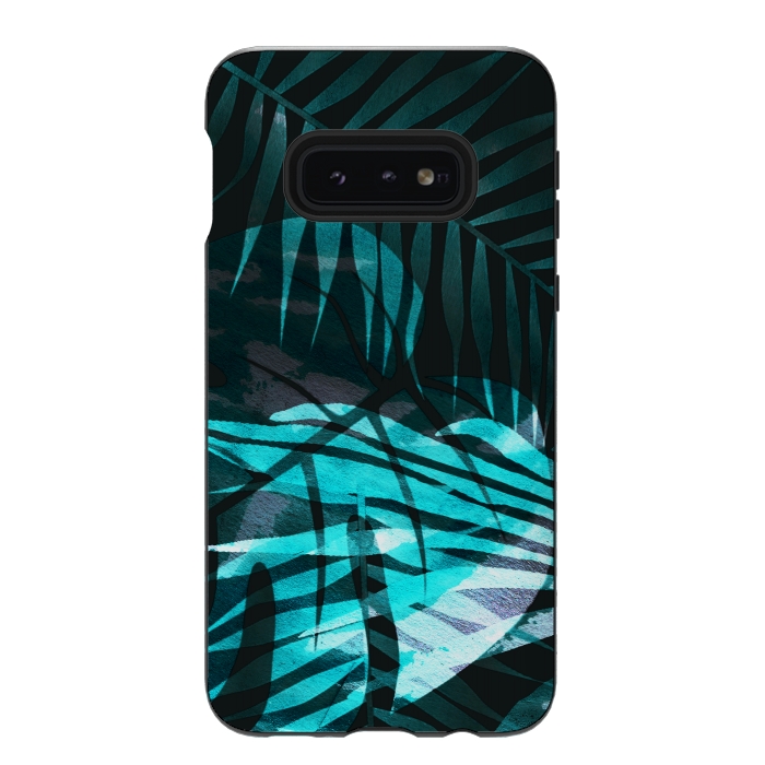 Galaxy S10e StrongFit metallic palm tropical leaves by Oana 