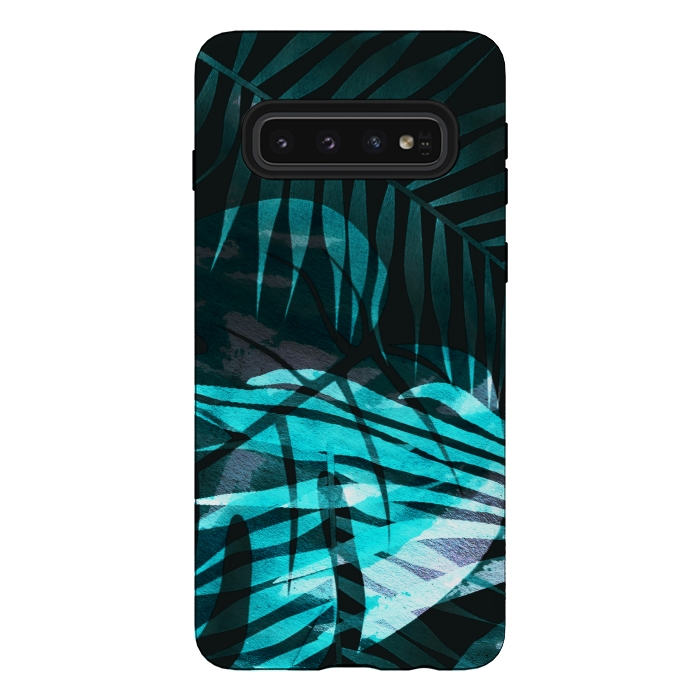 Galaxy S10 StrongFit metallic palm tropical leaves by Oana 
