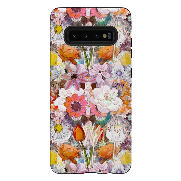Galaxy S10 plus StrongFit Colorful painted Marie Antoinette flowers by Oana 