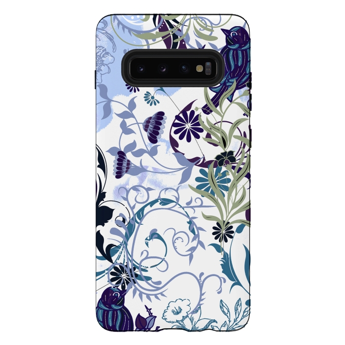 Galaxy S10 plus StrongFit Line art botanical illustration - flowers and birds by Oana 