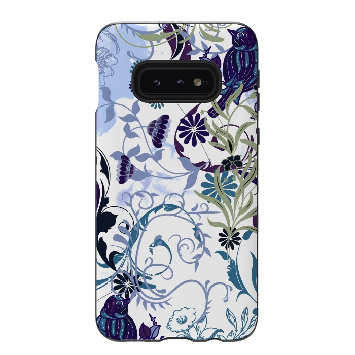 Galaxy S10e StrongFit Line art botanical illustration - flowers and birds by Oana 