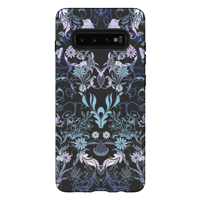 Galaxy S10 plus StrongFit Line art elegant flowers and birds pattern by Oana 