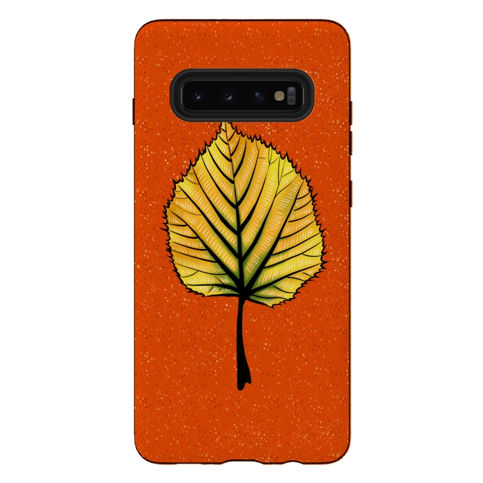Galaxy S10 plus StrongFit Yellow Linden Leaf On Orange | Decorative Botanical Art by Boriana Giormova