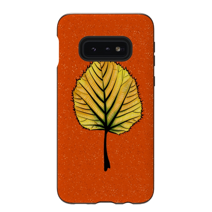 Galaxy S10e StrongFit Yellow Linden Leaf On Orange | Decorative Botanical Art by Boriana Giormova