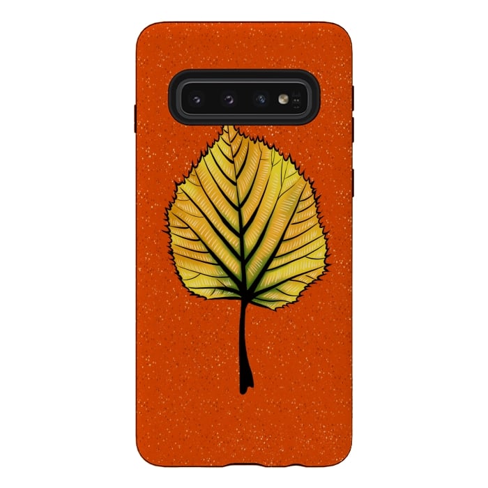 Galaxy S10 StrongFit Yellow Linden Leaf On Orange | Decorative Botanical Art by Boriana Giormova