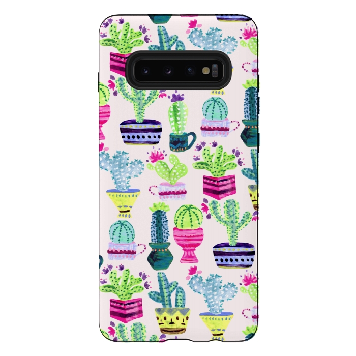 Galaxy S10 plus StrongFit Millennial Pink Cacti  by Tigatiga