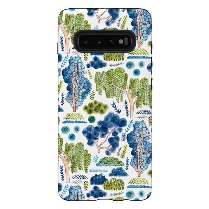 Galaxy S10 plus StrongFit Watercolor Chinoiserie Trees  by Tigatiga