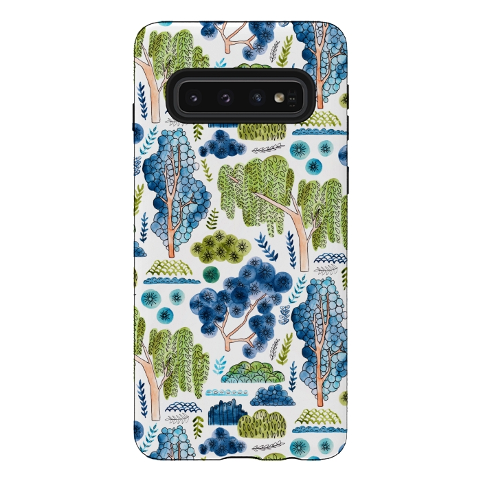 Galaxy S10 StrongFit Watercolor Chinoiserie Trees  by Tigatiga