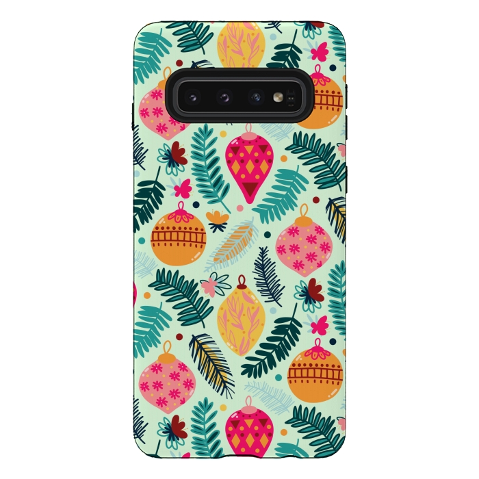 Galaxy S10 StrongFit Colorful Christmas - Mint  by Tigatiga