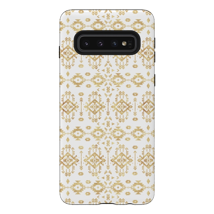 Galaxy S10 StrongFit  Luxury gold geometric tribal Aztec pattern by InovArts