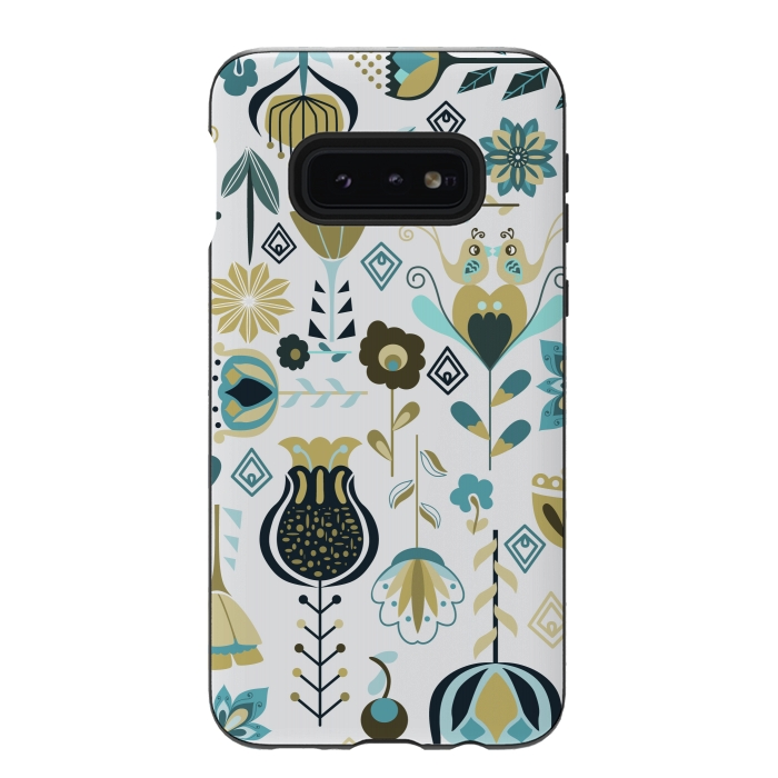 Galaxy S10e StrongFit Scandinavian Flowers in Blue and Green by Paula Ohreen