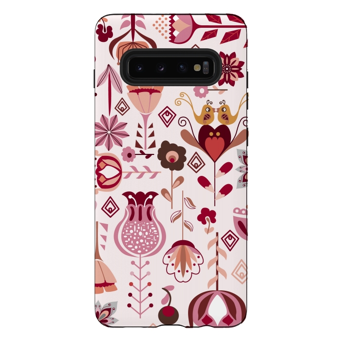 Galaxy S10 plus StrongFit Scandinavian Flowers in Pink and Orange by Paula Ohreen