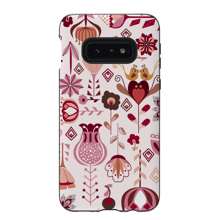 Galaxy S10e StrongFit Scandinavian Flowers in Pink and Orange by Paula Ohreen