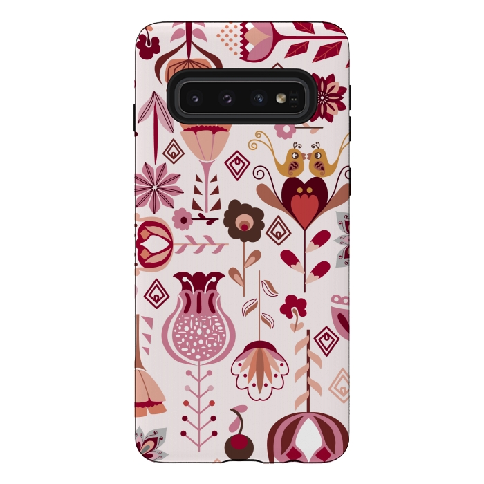 Galaxy S10 StrongFit Scandinavian Flowers in Pink and Orange by Paula Ohreen
