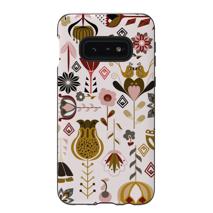 Galaxy S10e StrongFit Scandinavian Flowers in Mustard and Pink by Paula Ohreen