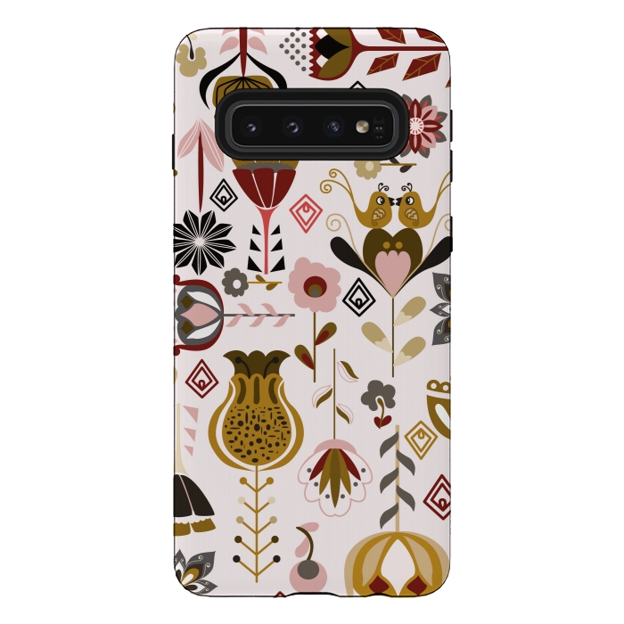 Galaxy S10 StrongFit Scandinavian Flowers in Mustard and Pink by Paula Ohreen