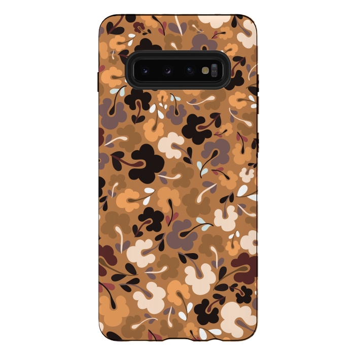 Galaxy S10 plus StrongFit Ditsy Flowers in Mustard and Brown by Paula Ohreen