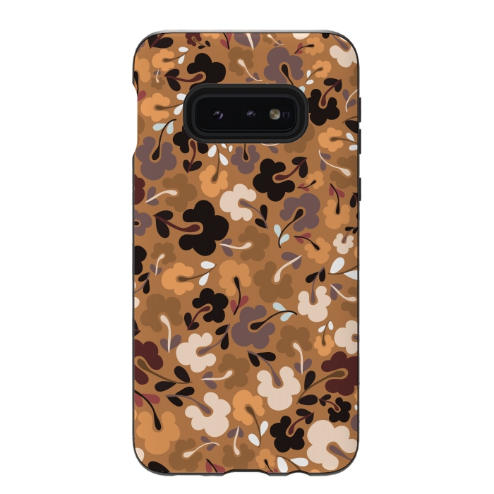 Galaxy S10e StrongFit Ditsy Flowers in Mustard and Brown by Paula Ohreen