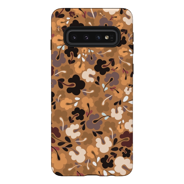Galaxy S10 StrongFit Ditsy Flowers in Mustard and Brown by Paula Ohreen