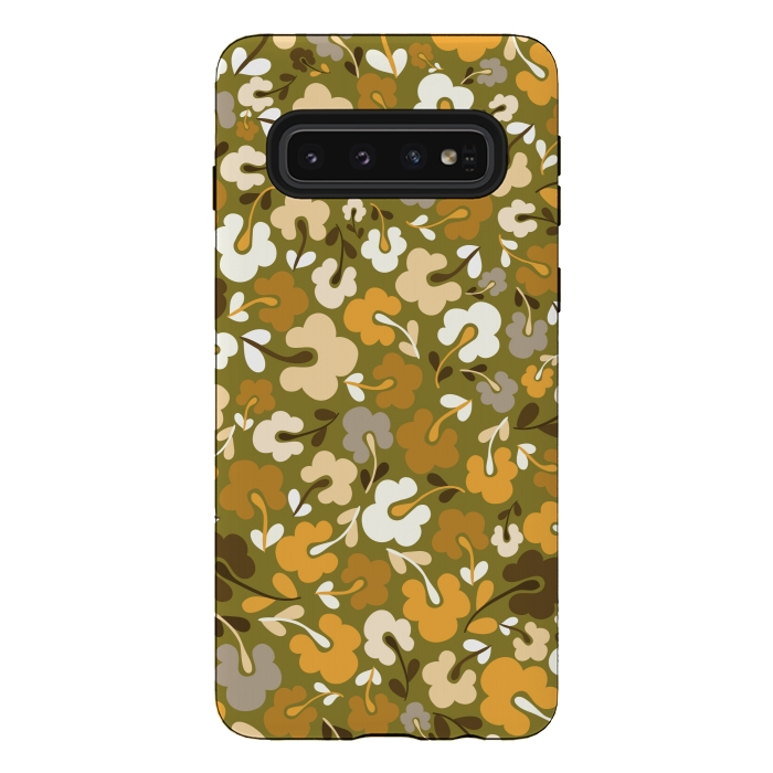 Galaxy S10 StrongFit Ditsy Flowers in Green by Paula Ohreen