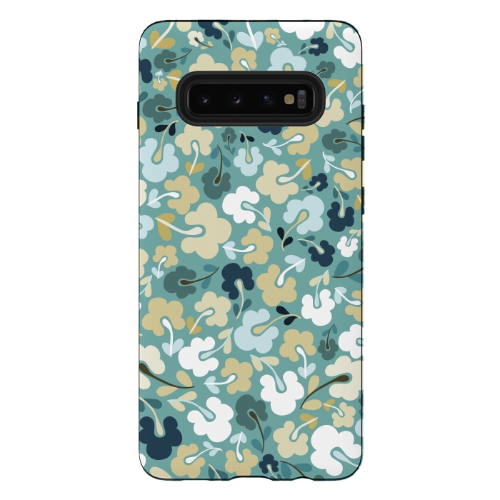 Galaxy S10 plus StrongFit Ditsy Flowers in Green and Blue by Paula Ohreen
