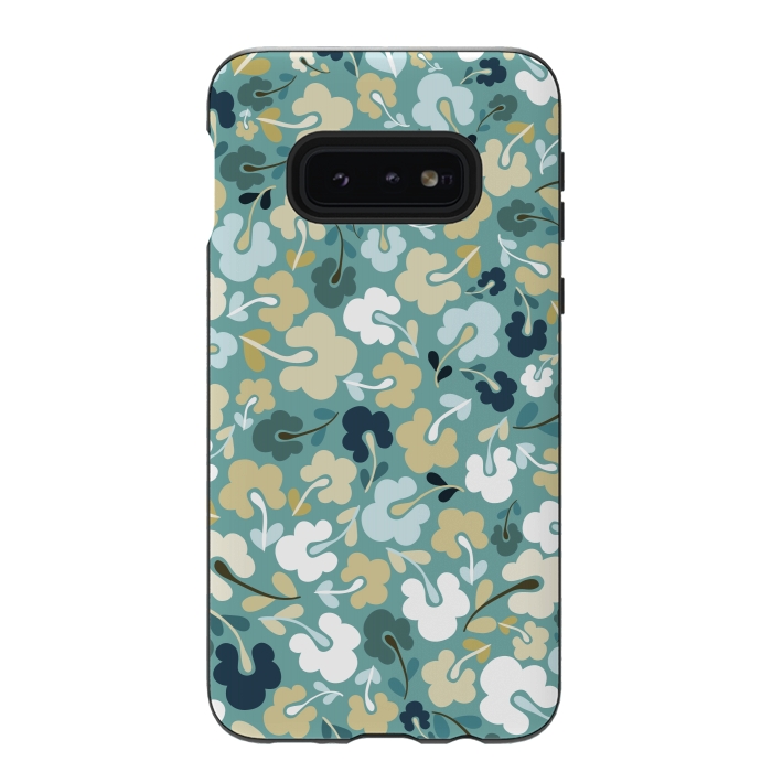Galaxy S10e StrongFit Ditsy Flowers in Green and Blue by Paula Ohreen