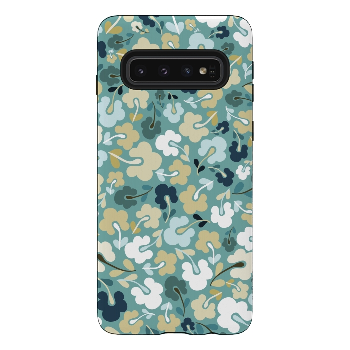 Galaxy S10 StrongFit Ditsy Flowers in Green and Blue by Paula Ohreen