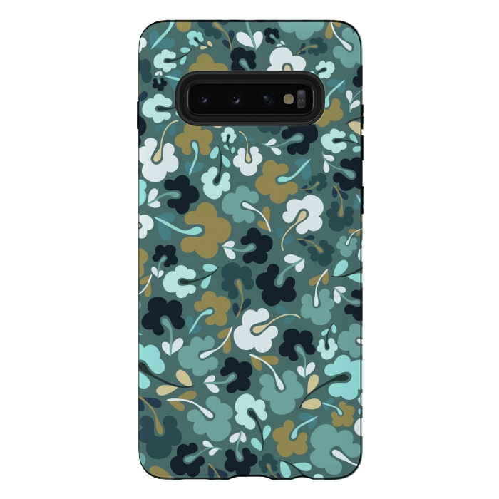 Galaxy S10 plus StrongFit Ditsy Flowers in Navy and Green by Paula Ohreen
