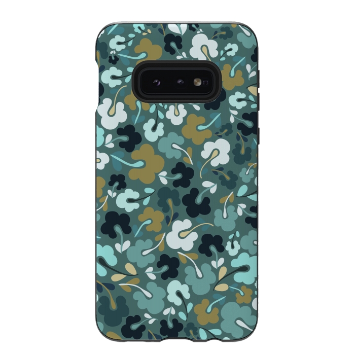 Galaxy S10e StrongFit Ditsy Flowers in Navy and Green by Paula Ohreen