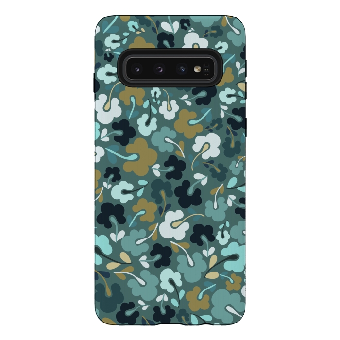 Galaxy S10 StrongFit Ditsy Flowers in Navy and Green by Paula Ohreen