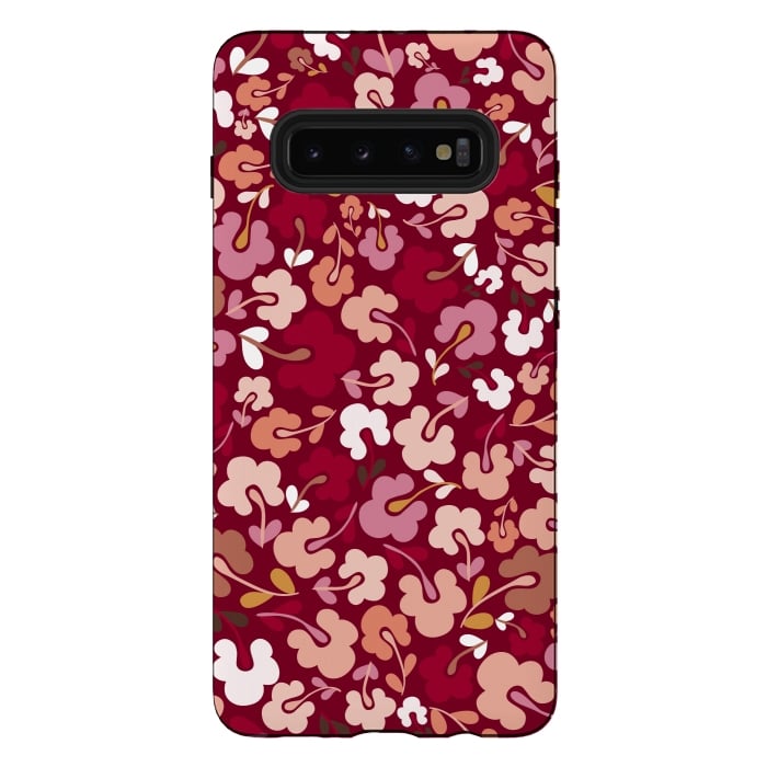 Galaxy S10 plus StrongFit Ditsy Flowers in Pink and Orange by Paula Ohreen