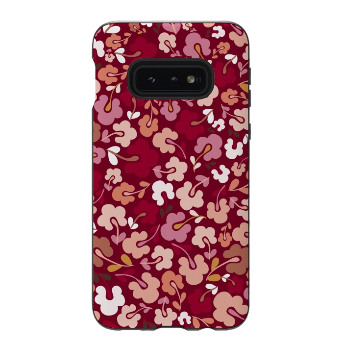 Galaxy S10e StrongFit Ditsy Flowers in Pink and Orange by Paula Ohreen