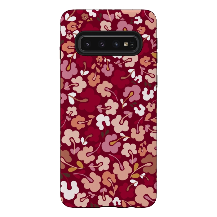 Galaxy S10 StrongFit Ditsy Flowers in Pink and Orange by Paula Ohreen