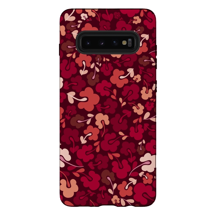 Galaxy S10 plus StrongFit Ditsy Flowers in Pink and Red by Paula Ohreen