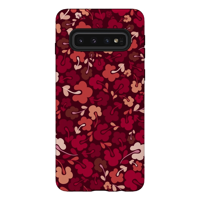 Galaxy S10 StrongFit Ditsy Flowers in Pink and Red by Paula Ohreen