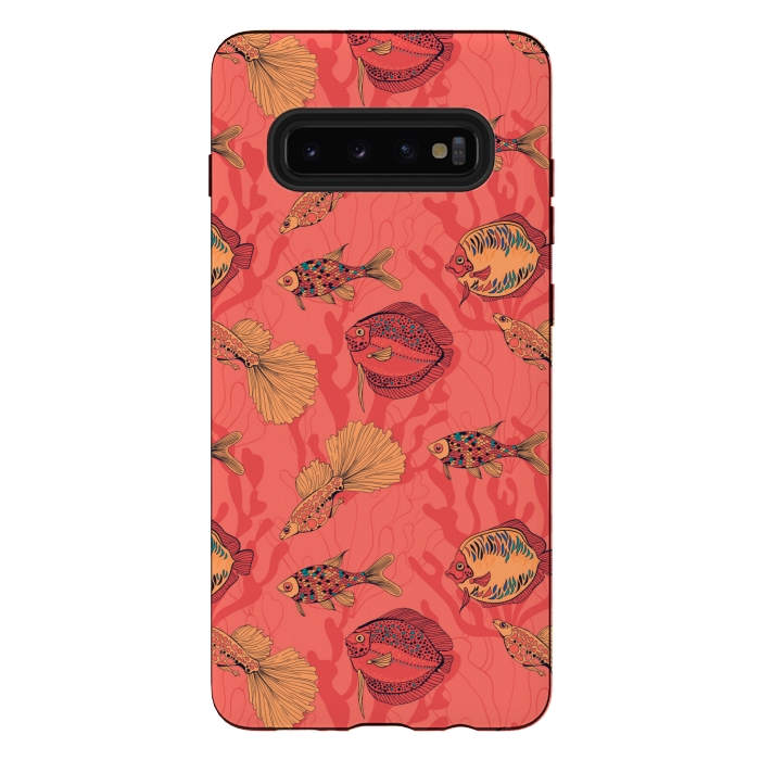 Galaxy S10 plus StrongFit Fishes on living coral background by Katerina Kirilova