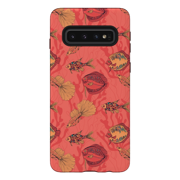 Galaxy S10 StrongFit Fishes on living coral background by Katerina Kirilova